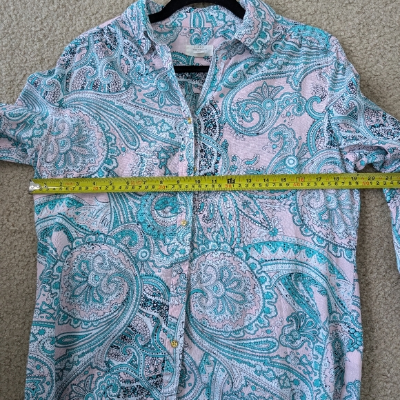 Charter Club Luxury 100% Linen Paisley Print Long Sleeve Button Up Sz M - Picture 15 of 15
